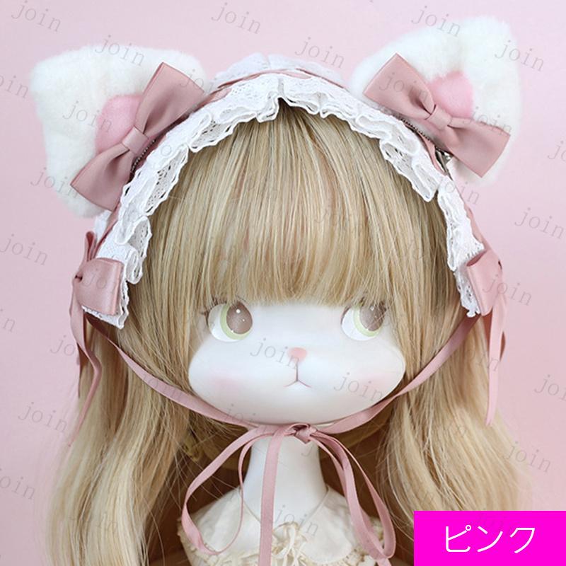♡ MAID 変幻自在⟡ビジューパールリボン＆うさ耳カチューシャ pink ♡ h139#カチューシャ 当日発送 3color 髪飾り ロリータファッション 猫耳