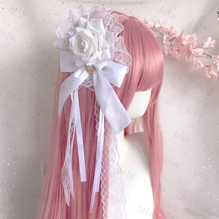 ロリータ 髪飾り 日本国内当日発送 ヘアアクセサリー 薔薇 リボン 暗黒