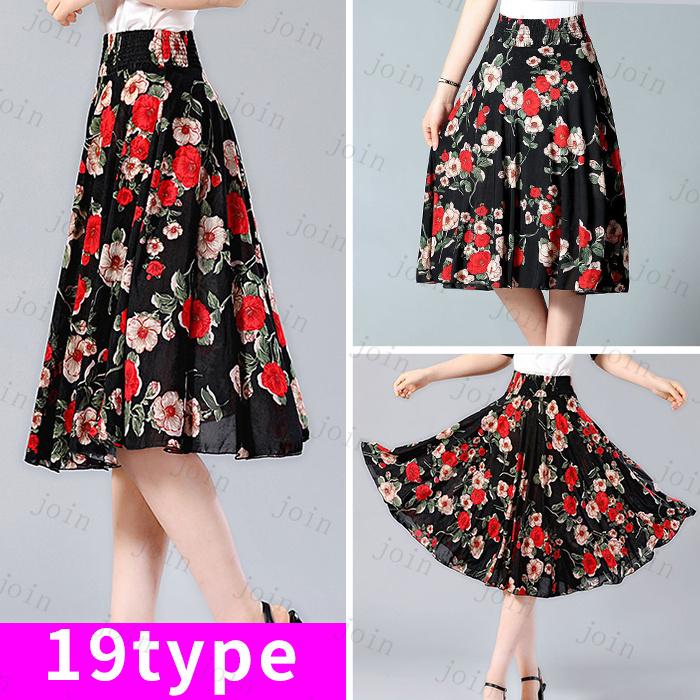 スカート日本国内当日発送 ひざ丈スカート ゴムスカート人気 ウエストゴム スカート スカートロング春 韓国ファッション 花柄 かわいい フレアスカート #SK43 |  | 19