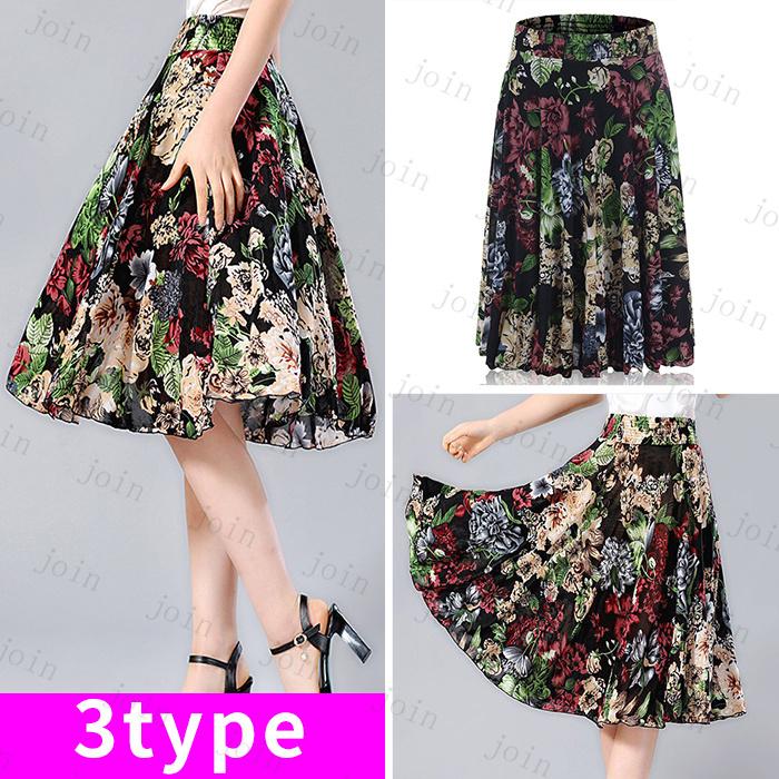 スカート日本国内当日発送 ひざ丈スカート ゴムスカート人気 ウエストゴム スカート スカートロング春 韓国ファッション 花柄 かわいい フレアスカート #SK43 |  | 04