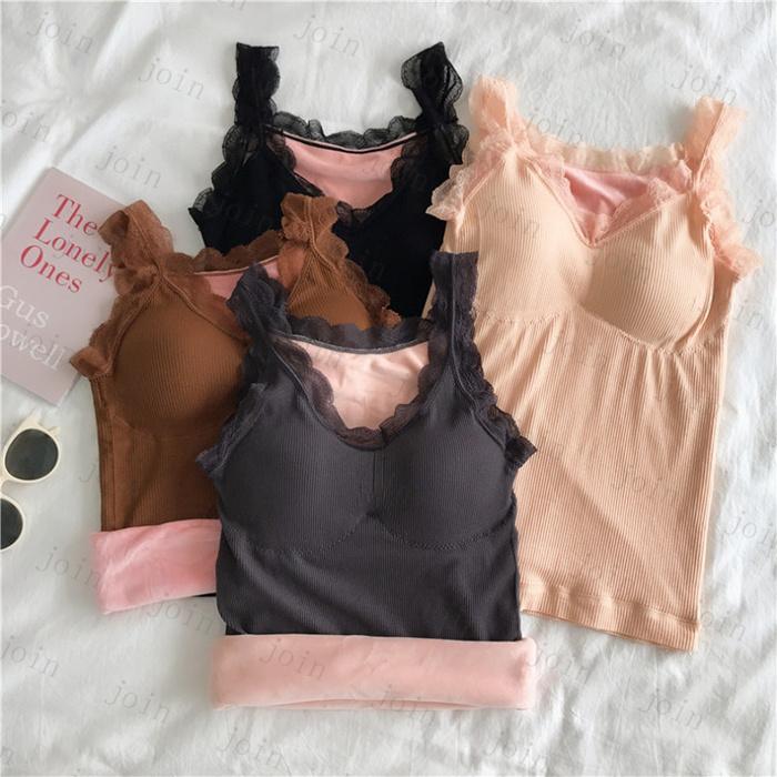 タンクトップ 裏起毛 カップ付き 日本国内当日発送 5color キャミソール 暖かい インナー レディース 保温 防寒 レース Vネック ナイトブラ 下着 #tk27 |  | 13