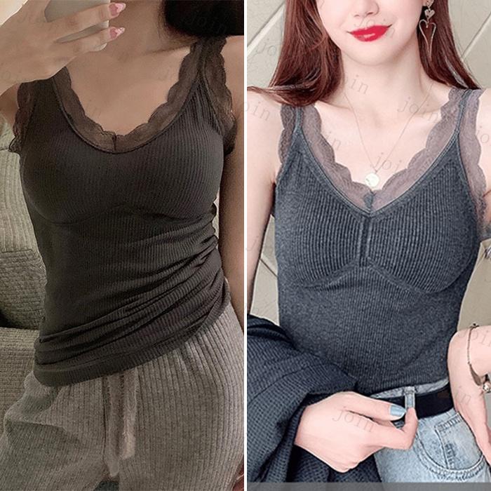 タンクトップ 裏起毛 カップ付き 日本国内当日発送 5color キャミソール 暖かい インナー レディース 保温 防寒 レース Vネック ナイトブラ 下着 #tk27 |  | 05