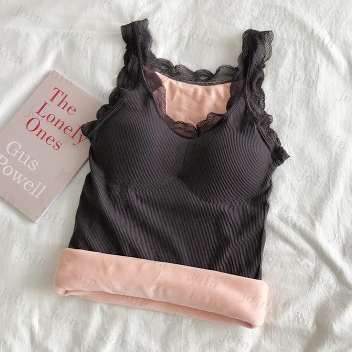 タンクトップ 裏起毛 カップ付き 日本国内当日発送 5color キャミソール 暖かい インナー レディース 保温 防寒 レース Vネック ナイトブラ 下着 #tk27 |  | 06