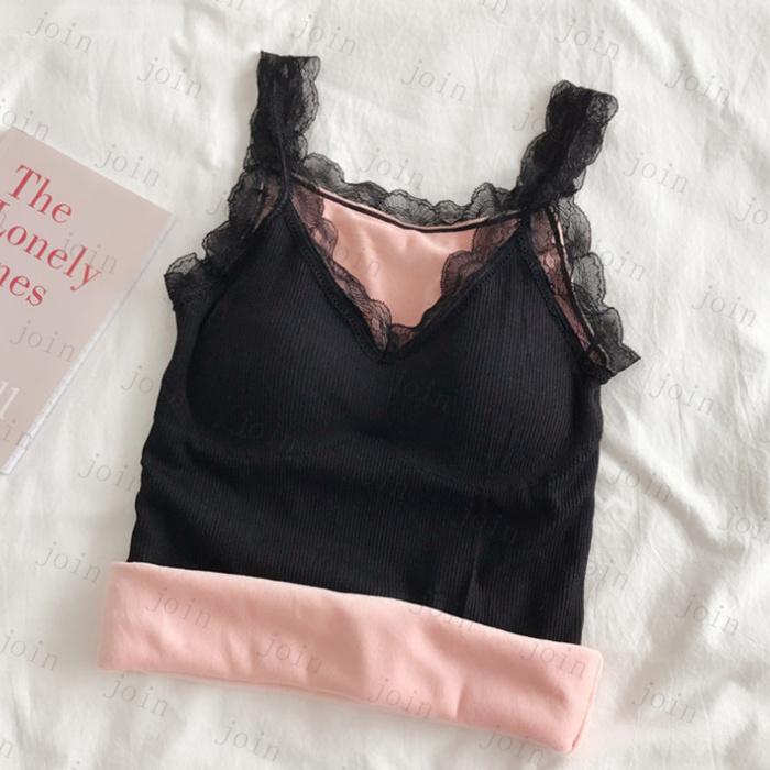 タンクトップ 裏起毛 カップ付き 日本国内当日発送 5color キャミソール 暖かい インナー レディース 保温 防寒 レース Vネック ナイトブラ 下着 #tk27 |  | 09