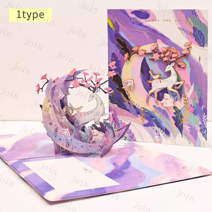 グリーティングカード 立体 (y15#) 日本国内当日発送 封筒付き 3Dポップアップカード 手作り メッセージカード ハンドメイド 記念日 ギフトカード 月と星 お祝い |  | 03