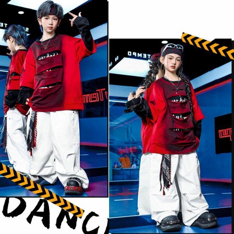 赤黒系 長袖 トップス キッズ ダンス衣装 HIPHOP ヒップホップ