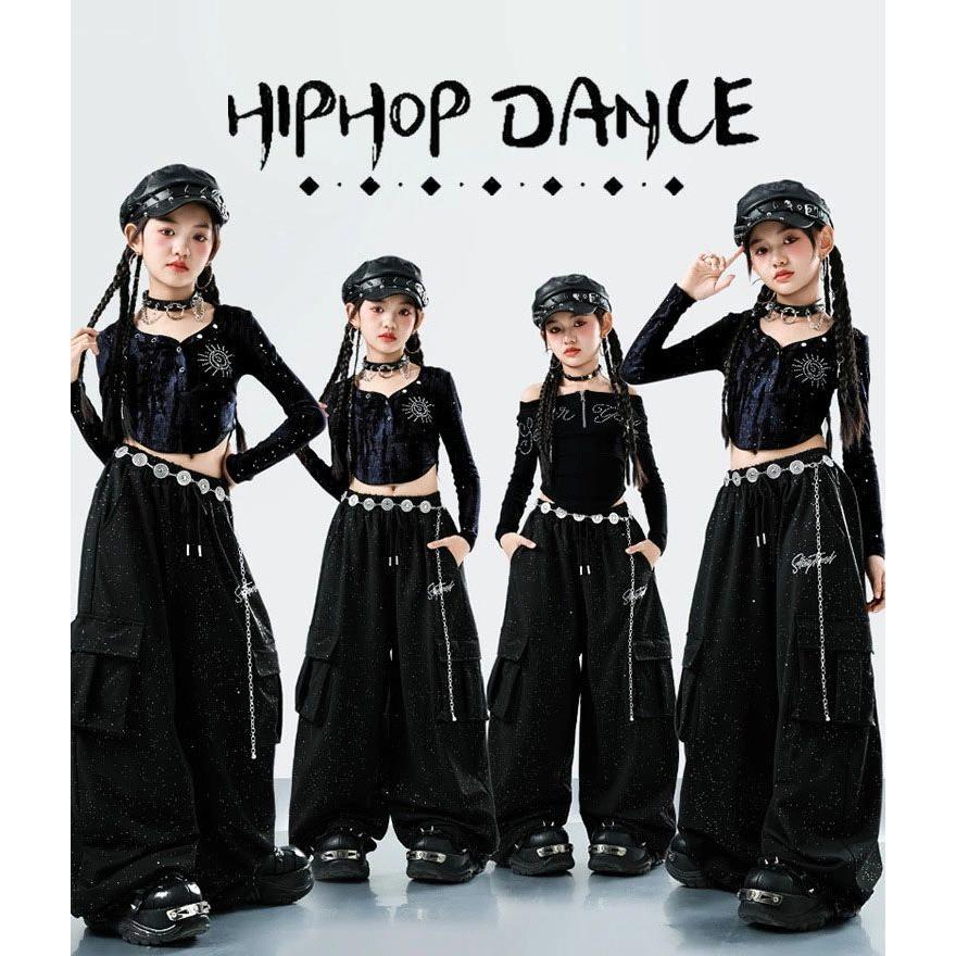 黒 肩出し オフショルダー キッズダンス 衣装 女の子 セットアップ
