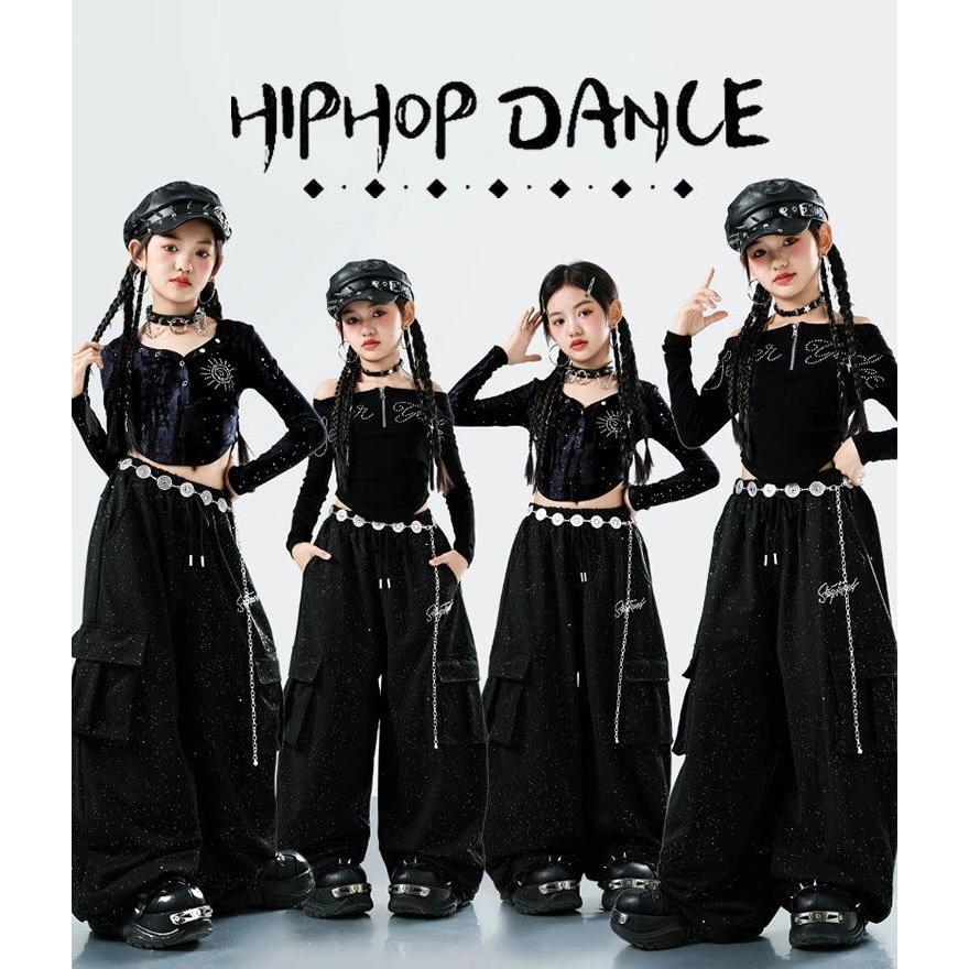 黒 肩出し オフショルダー キッズダンス 衣装 女の子 セットアップ