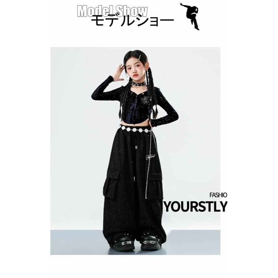 黒 肩出し オフショルダー キッズダンス 衣装 女の子 セットアップ