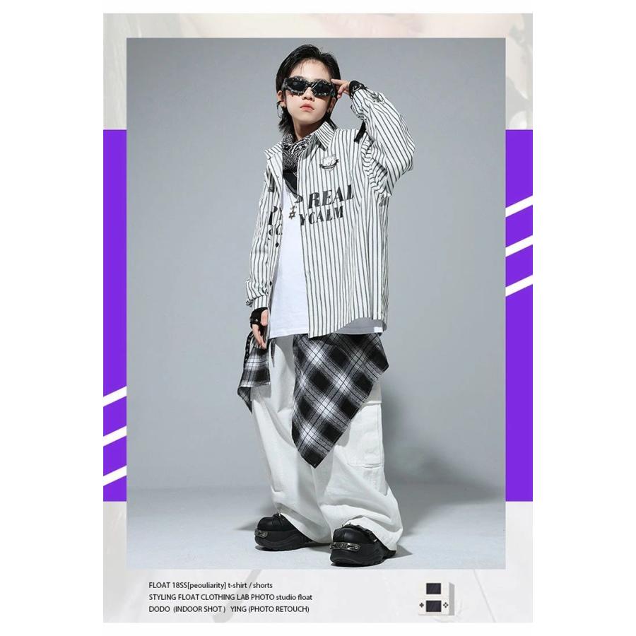 ストライプシャツ 長袖 キッズダンス衣装 白 セットアップ ジャケット