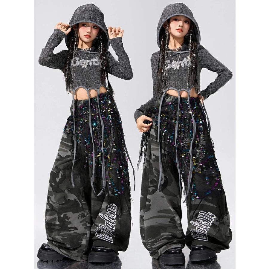 迷彩柄 迷彩パンツ 上下セット 女の子 ダンス衣装 キッズ セットアップ
