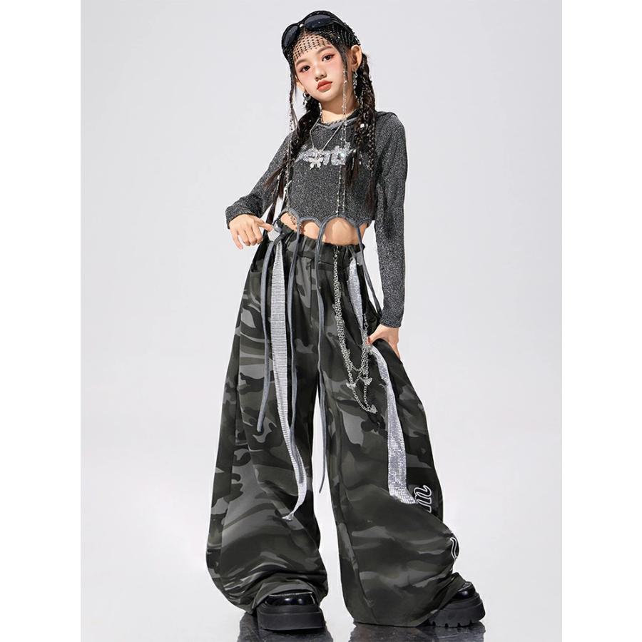 迷彩柄 迷彩パンツ 上下セット 女の子 ダンス衣装 キッズ セットアップ