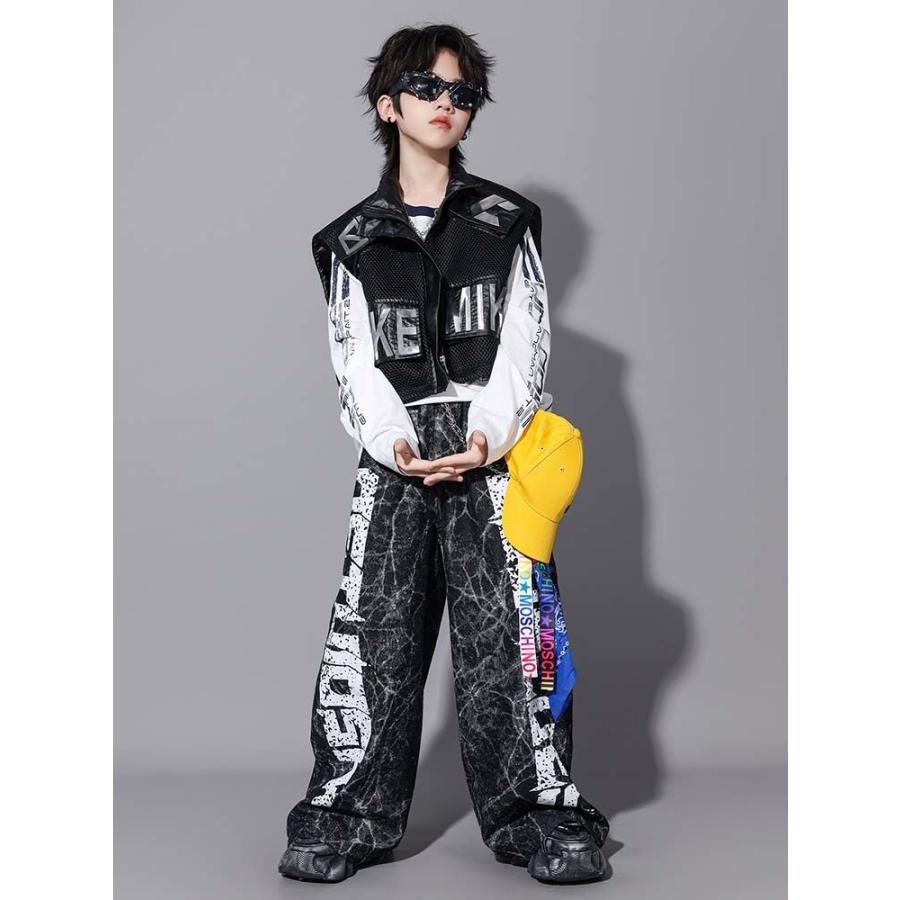 キッズ ダンス 衣装 黒 セットアップ 普段着 ダボパン 派手 レッスン