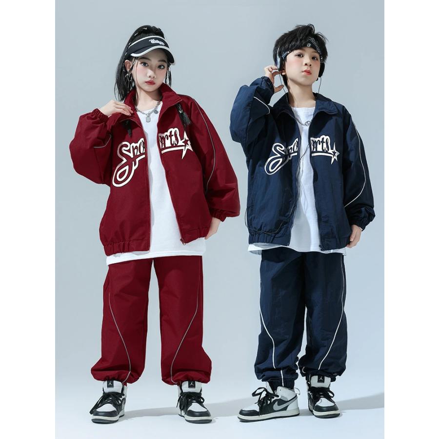 キッズダンス スポーツ服 ネイビー 赤 オレンジ 紺色 ダンス衣装