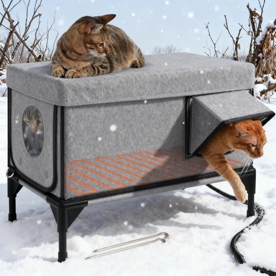 ペットハウス 防水 防雨 加熱猫ハウス 保温 組み立て式 キャットハウス