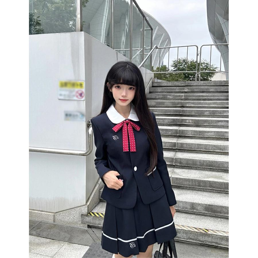 組曲　卒服セットアップ　160㎝ ネイビー スーツ・ブレザー チェックリボン 卒服 小学生 女の子 卒業式 スーツ 6年生 160 おしゃれ 紺 ブレザー