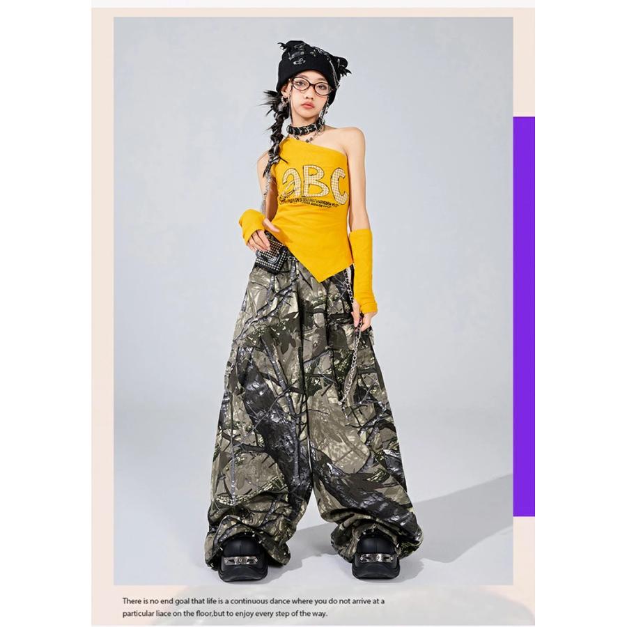 迷彩柄 キッズ ダンス 衣装 黄色 女の子 肩出し ヒップホップ
