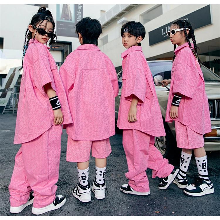 ピンク HIPHOP キッズダンス衣装 セットアップ ヒップホップ 半袖