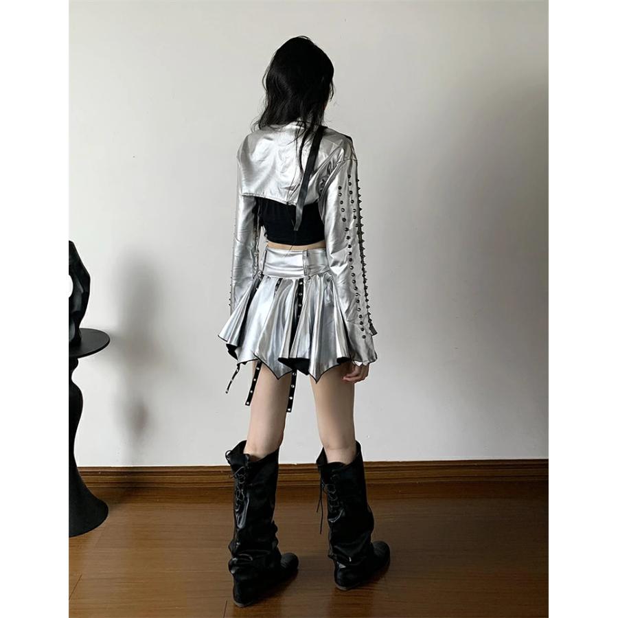 社交ダンス　セットアップ　シルバーグレー 銀 シルバー ダンス衣装 セットアップ レディース カーゴパンツ 韓国 k