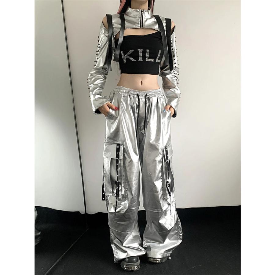 ベリーダンス衣装 エジプト製　装飾が豪華なシルバーグレーアーム　アクセ付き 銀 シルバー ダンス衣装 セットアップ レディース カーゴパンツ 韓国 k