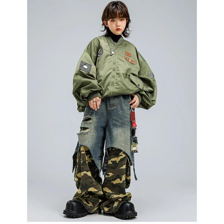 迷彩 キッズ ダンス衣装 HIPHOP ガールズ 男の子 ブルゾン長袖 MA-1