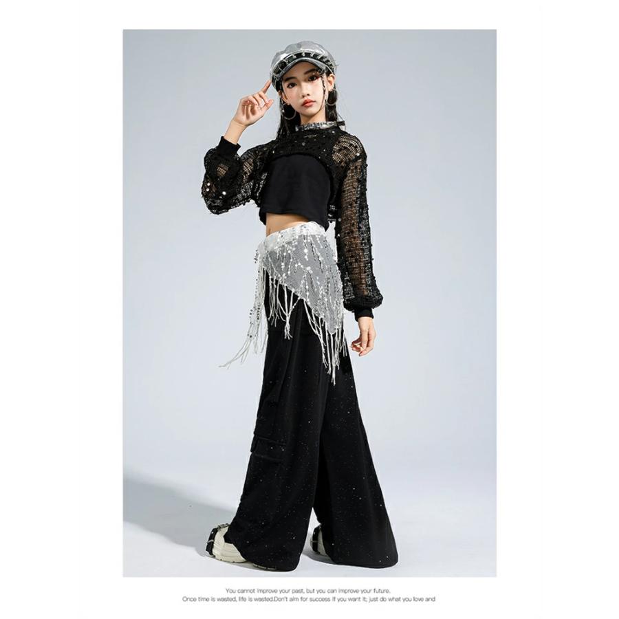 アイドル 衣装 子供 スパンコール ダンス セットアップ 黒 ダンス衣装