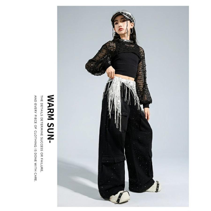 アイドル 衣装 子供 スパンコール ダンス セットアップ 黒 ダンス衣装