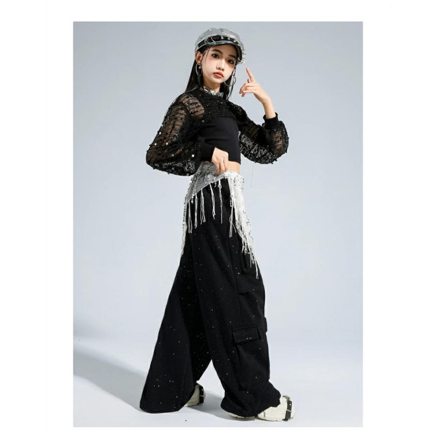 クリエイティブクリエーションズ ダンス衣装 スパンコール 絹 黒 F アイドル 衣装 子供 スパンコール ダンス セットアップ 黒 ダンス衣装