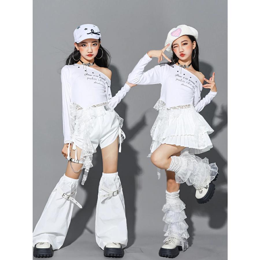 キッズ ダンス 衣装 Kpop ガールズ セットアップ 白 ホワイト チーム
