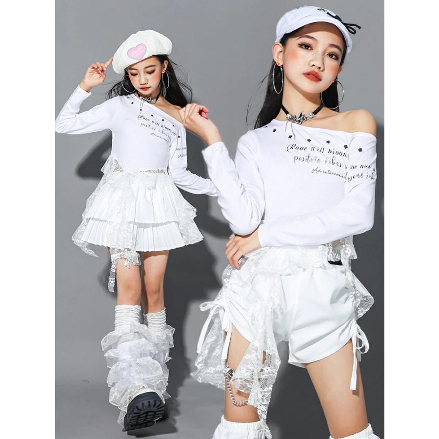 キッズ ダンス 衣装 Kpop ガールズ セットアップ 白 ホワイト チーム