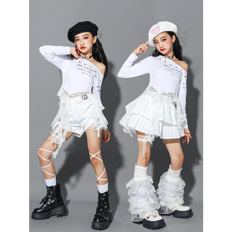 キッズ ダンス 衣装 Kpop ガールズ セットアップ 白 ホワイト チーム