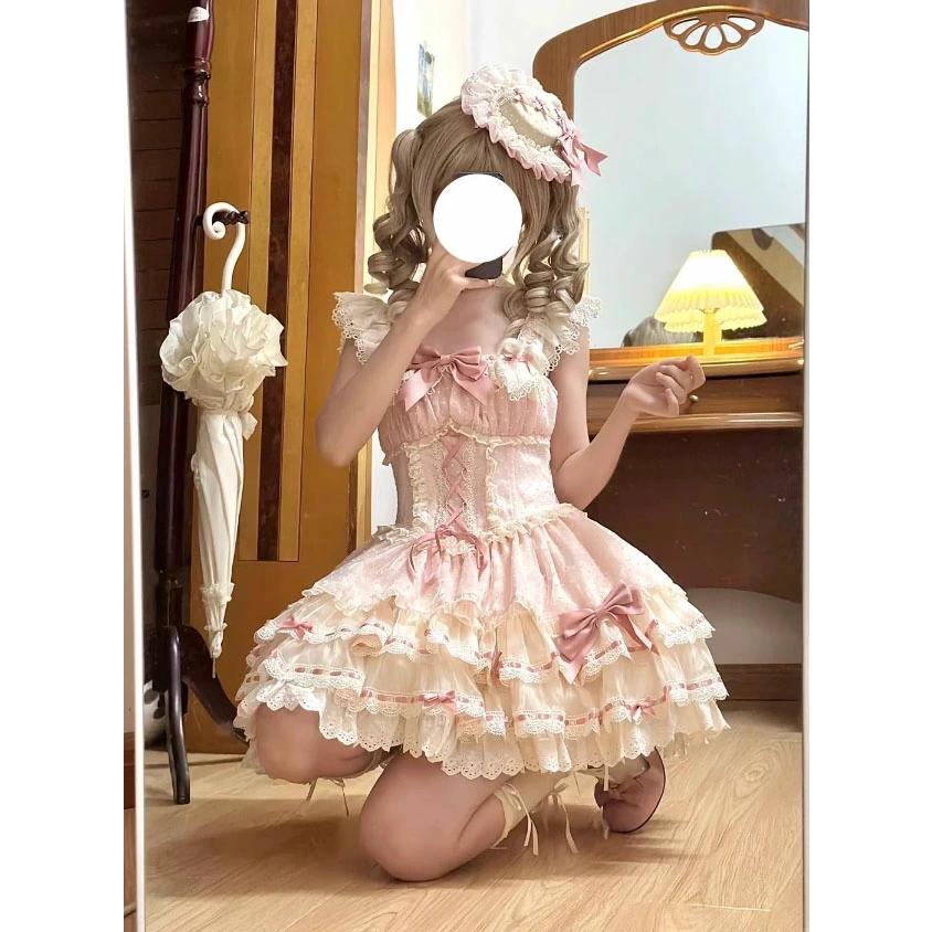 ロリータ ドレス ピンク 可愛い お姫様 ワンピース ショート丈 ミニ丈