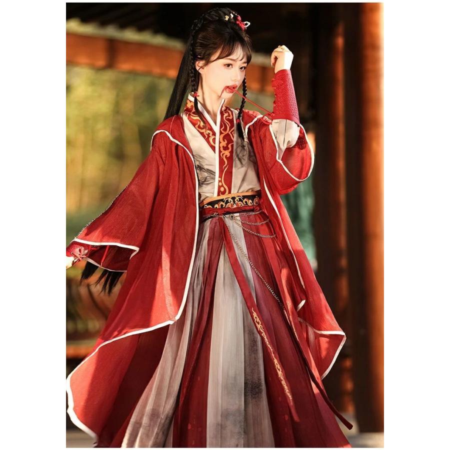 漢服豪華4点セット コスプレ衣装 レディース ハロウィン 文化祭 レッド