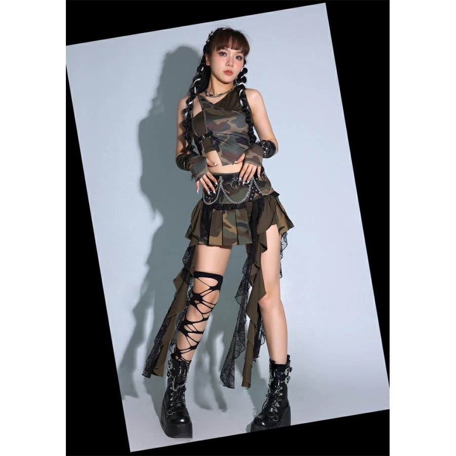 迷彩柄 ステージ衣装 レディース ダンス衣装 セットアップ へそ出し