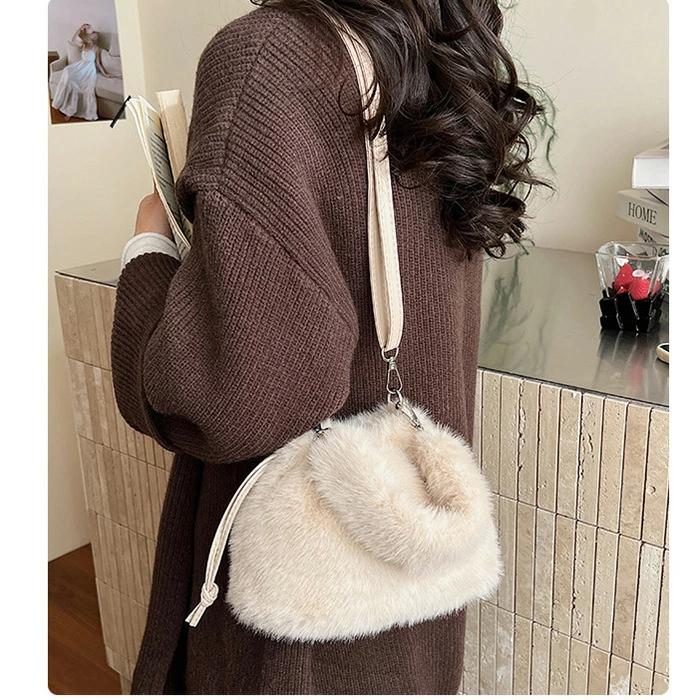 ファーバッグ フェイク 巾着バッグ ショルダー 2way ハンドバッグ