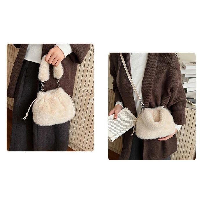 ファーバッグ フェイク 巾着バッグ ショルダー 2way ハンドバッグ 