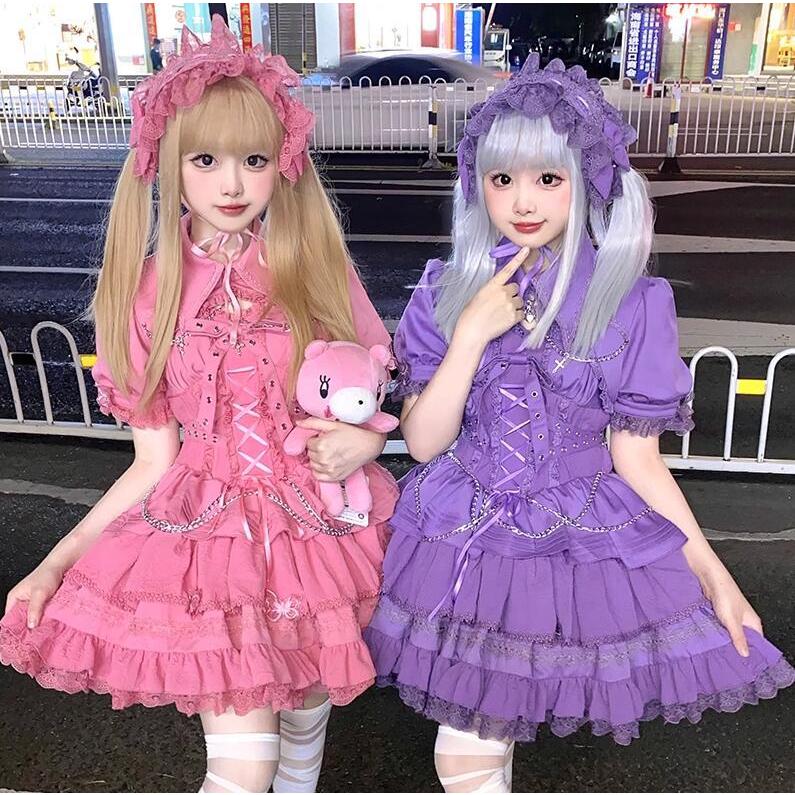 【kei】ピンク ゴスロリ ドレス Mサイズ ゴスロリ＆ロリータワンピース フリルやレース豪華なミニロリータ