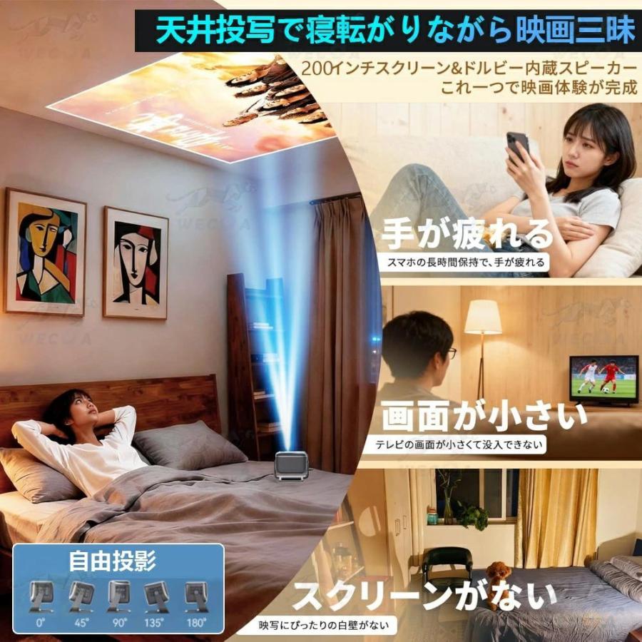 プロジェクター 小型 家庭用 天井投影 スマホと繋げる 1080P&4K対応 高