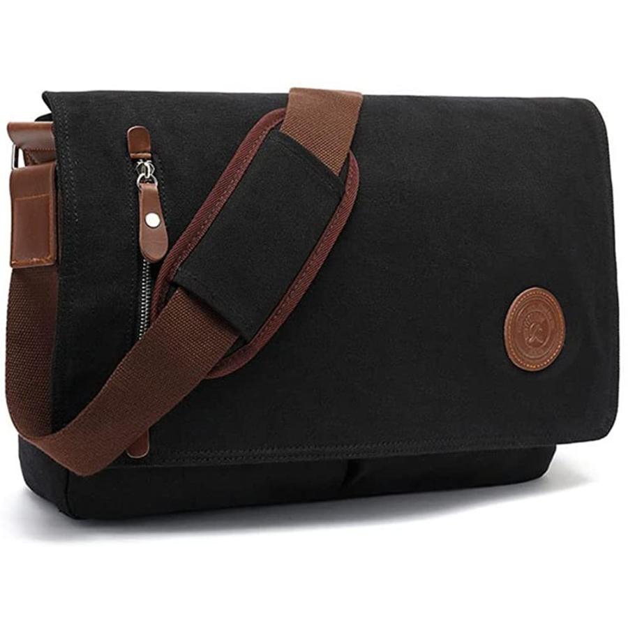 Whatna フラップ 厚 手 フラップ 帆布x牛革 ショルダーバッグ メンズ 手 メッセンジャーバッグ 厚 手 大さめビジネスバッグ 横型 キャンバス 15 Jokers Japan