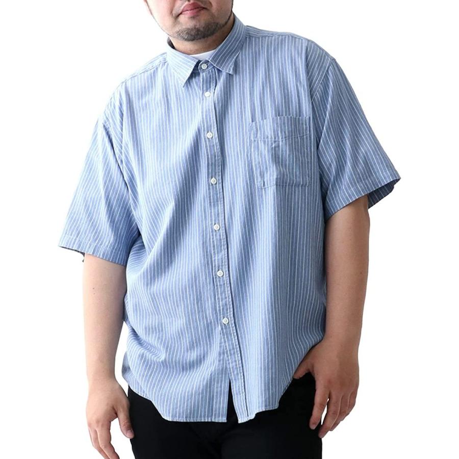 一番人気物 インディゴシャツ [カンタベリーウッド] メンズ カジュアル アウトドア ドライ 速乾 吸汗速乾 ストライプ デニム 半袖 ポケット付き 大きいサイズ シャツ、ポロシャツ