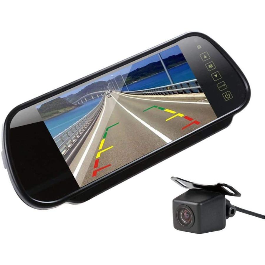 7インチルームミラーモニター バックカメラセット 映像入力2系統 人気のa0119nカメラ 広角170度レンズ ガイドラ