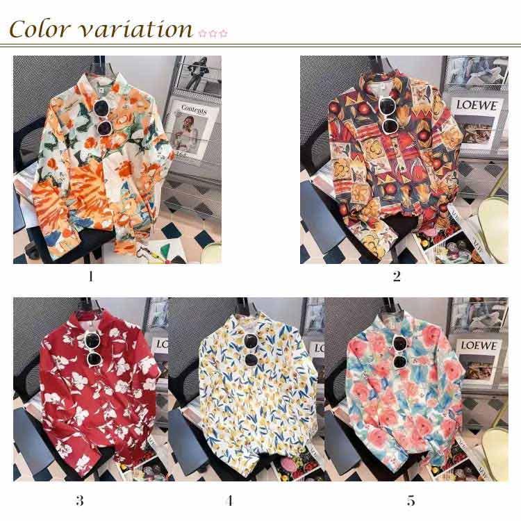 男女兼用 長袖シャツ 花柄 メンズ アロハシャツ 南国風 レディース カジュアルシャツ リゾートウェア ユニセックス 総柄 アロハシャツ ブラウス 前 |  | 06