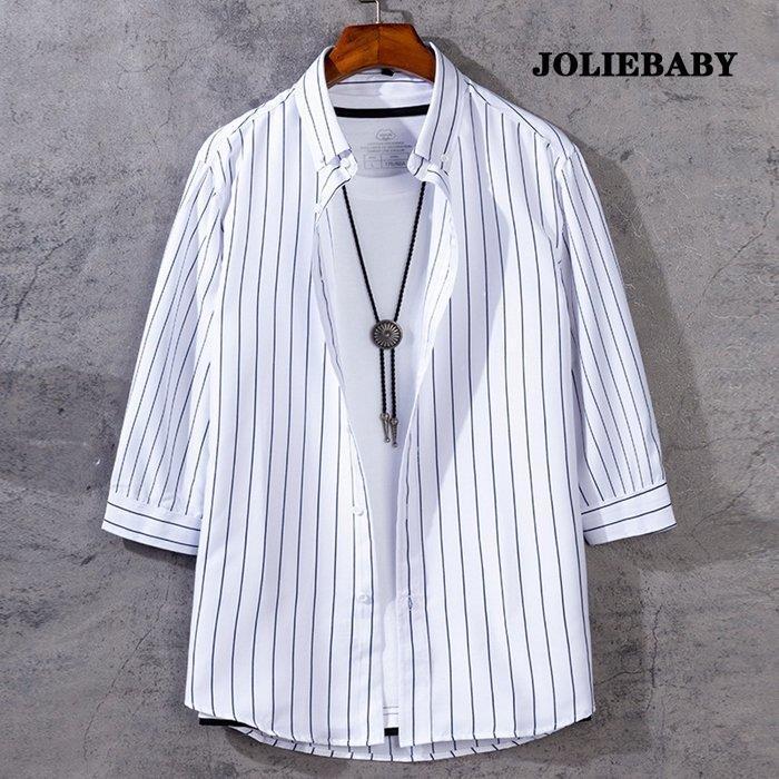 シャツ メンズ 半袖 ボタンダウンシャツ ストライプシャツ ビジネス カジュアル 開襟シャツ 7分袖｜joliebaby-shop｜07