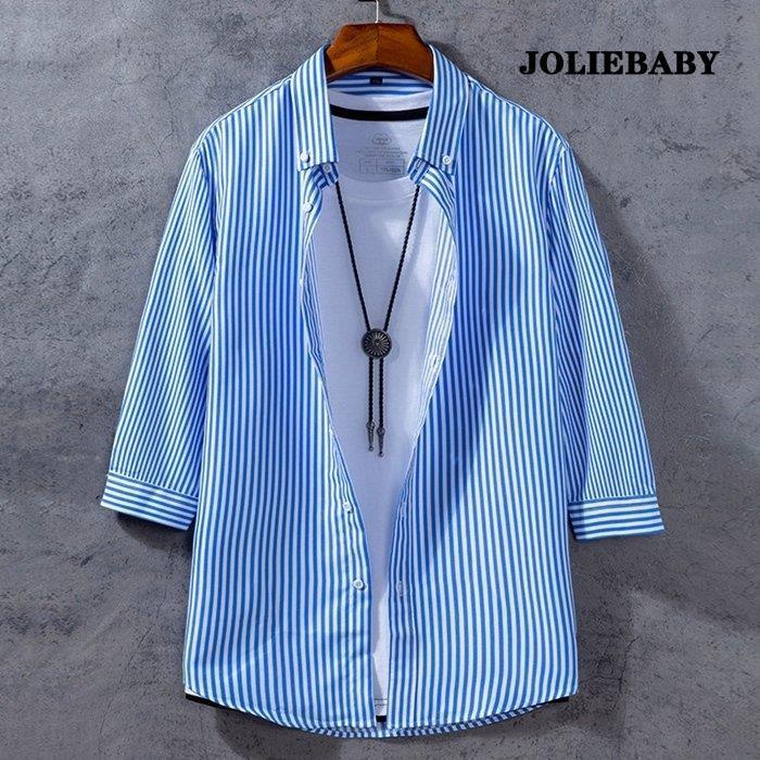 シャツ メンズ 半袖 ボタンダウンシャツ ストライプシャツ ビジネス カジュアル 開襟シャツ 7分袖｜joliebaby-shop｜08