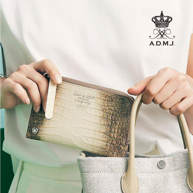 A.D.M.J ADMJ 長財布 フラトウォレット クロコダイル型押し A.D.M.J ADMJ 長財布 フラトウォレット クロコダイル型押し