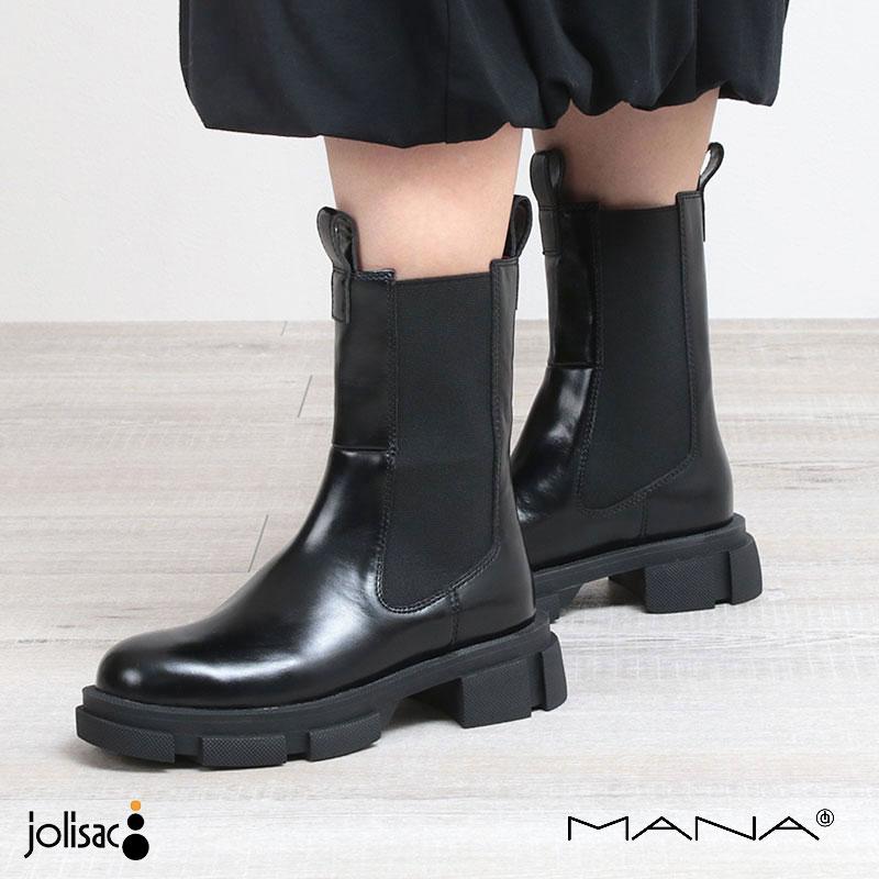 MANA サイドゴアブーツ 518029 厚底サイドゴアブーツ BLACK 丈