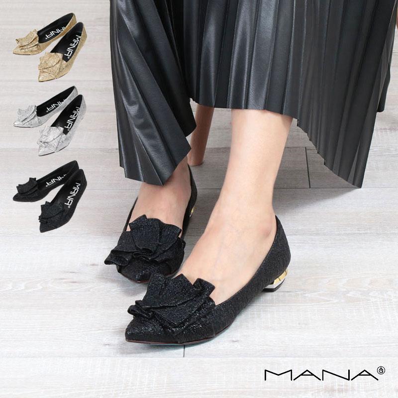 ✨未使用品✨MANA マナ フラットパンプス　ツバメ　白　黒　スクエア　24cm MANA マナ プリーツモチーフ パンプス 541174 : バッグと財布の