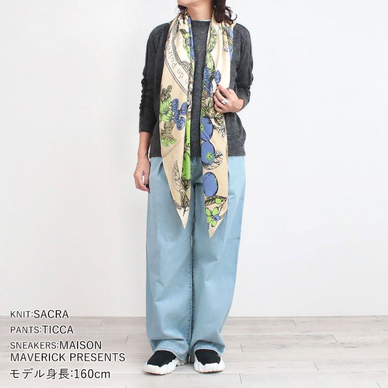 マニプリ manipuri ウールシルク　ポンポン付きストール フラワー柄 コットンシルクストールポンポン120＞アンティークフラワー