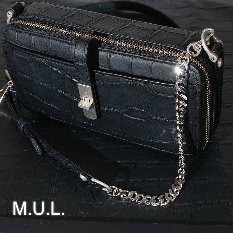 専用　M.U.L 限定　クロコ型押しショルダーバッグ M.U.L. BOX WALLETショルダー クロコダイル型押しBLACK MUL-112