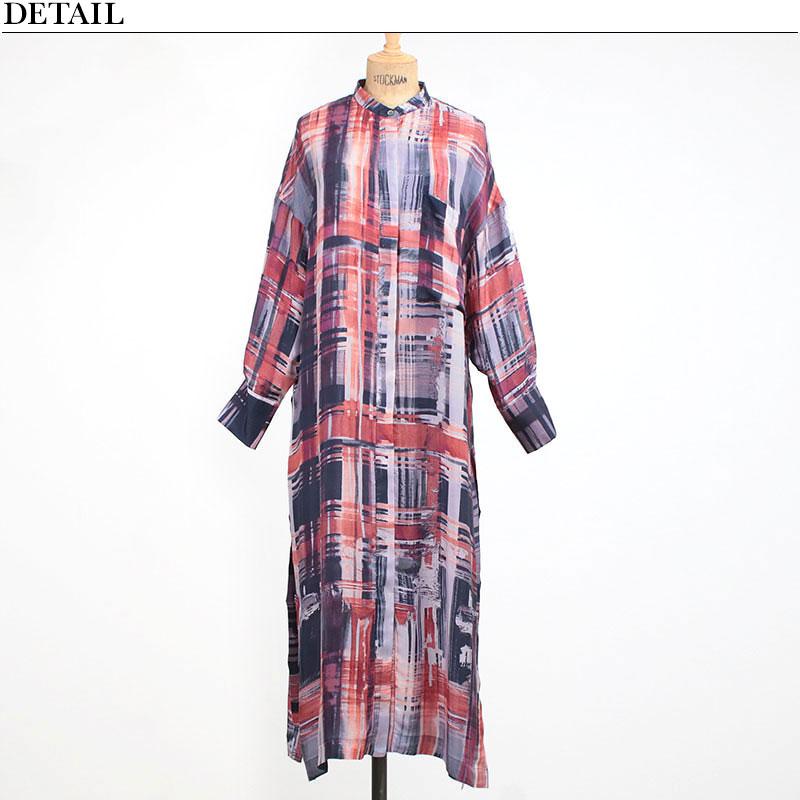 SACRA（サクラ） ワンピース BRUSH PAINTING PLAID シャツワンピース